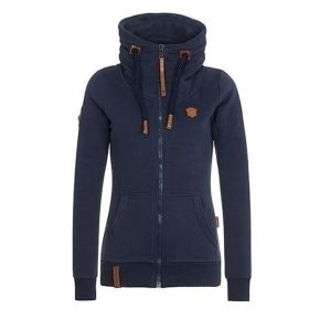 New New European and American autumn and winter hooded sweater coat female (Color: navy blue, size: L)