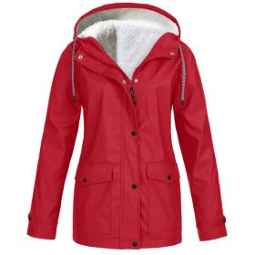 Fall/Winter Women's Hot Sale Plus Fleece Jacket Outdoor Mountaineering Suit Hooded Coat Jacket (Color: Red, size: XXL)