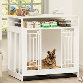 43.3 inch Dog Crate Furniture for Large Dogs,Wooden Dog Crate with Divider,Double Door Dog Kennel with Three Drawers Storages,Heavy Duty Dogs Decorati (Color: as Pic)